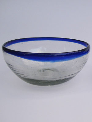 MEXICAN GLASSWARE / Cobalt Blue Rim Large Snack Bowls (set of 3) / Large cobalt blue rim snack bowls. Great for serving peanuts, chips or pretzels in stylish fashion. 
